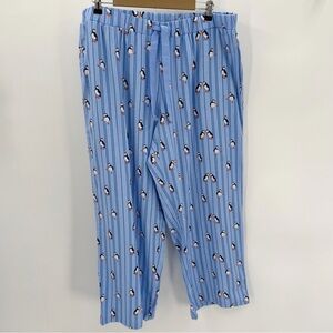 Lands End Pajama Pants Women’s 1X Plus 16W-18W Blue Stripe Puffin Flannel -read